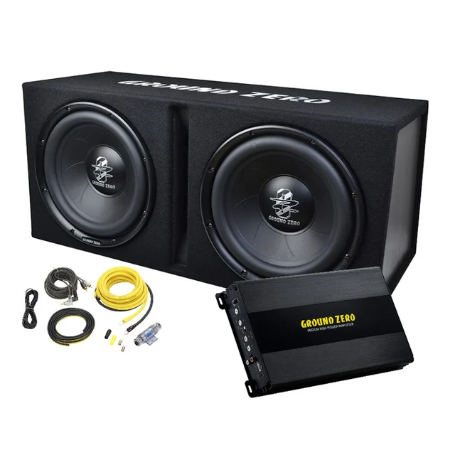 Ground Zero basspakke 2x12", forsterker, kabelsett 