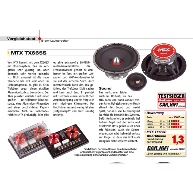 MTX Audio TX665S - komponentsett 6,5" 28mm Silkedome 90/360W 4ohm 