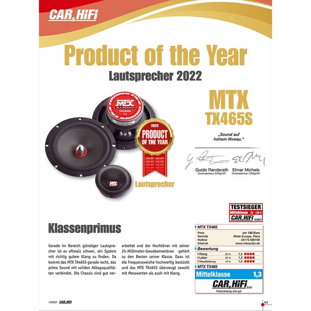 MTX Audio TX465S - komponentsett 6,5" 25mm Silkedome 80/320W 4ohm 