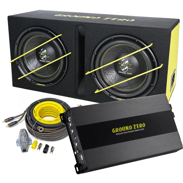 Ground Zero basspakke 2x12", forsterker, kabelsett 