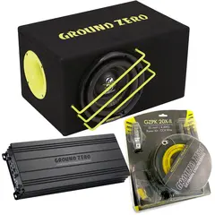 Ground Zero 24V basspakke 8" 8" sub i kasse, forsterker, kabelsett