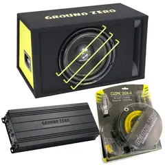 Ground Zero 24V basspakke 12" 12" sub i kasse, forsterker, kabelsett