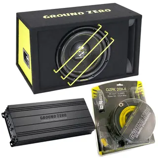 Ground Zero 24V basspakke 12" 12" sub i kasse, forsterker, kabelsett