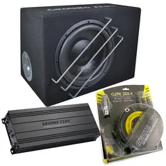 Ground Zero 24V basspakke 12" 12" sub i kasse, forsterker, kabelsett