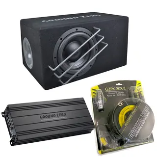 Ground Zero 24V basspakke 8" 8" sub i kasse, forsterker, kabelsett