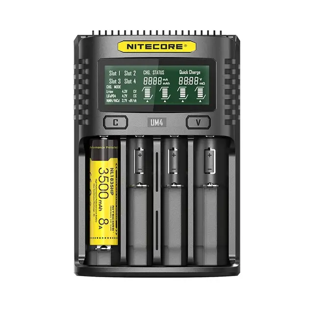 Nitecore UM4 batterilader Lader for fire batteri, USB 