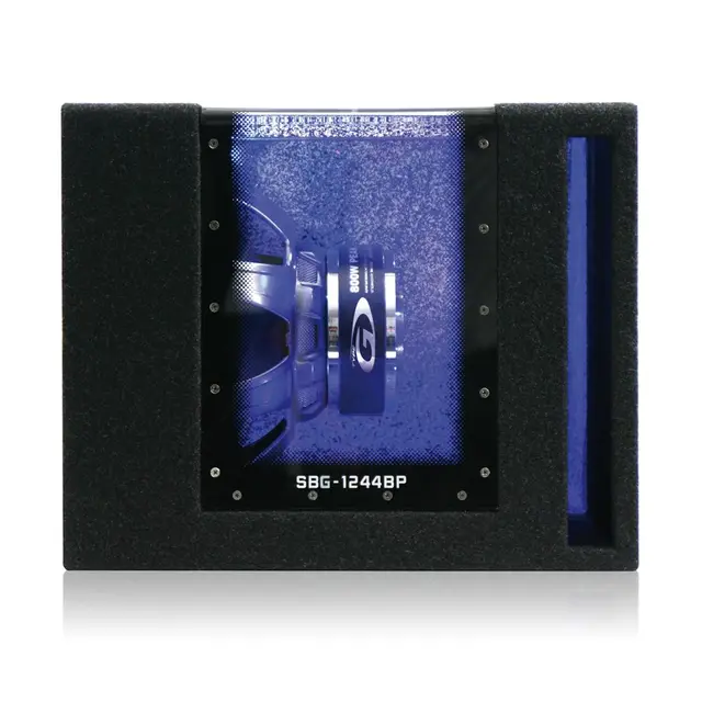 Alpine SBG-1244BP 12" subwoofer i kasse Plexiglass, 250W RMS, blå LED 