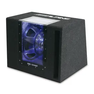 Alpine SBG-1244BP 12" subwoofer i kasse Plexiglass, 250W RMS, blå LED
