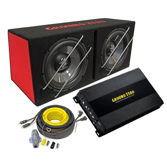 Ground Zero basspakke 2x12", forsterker, kabelsett 