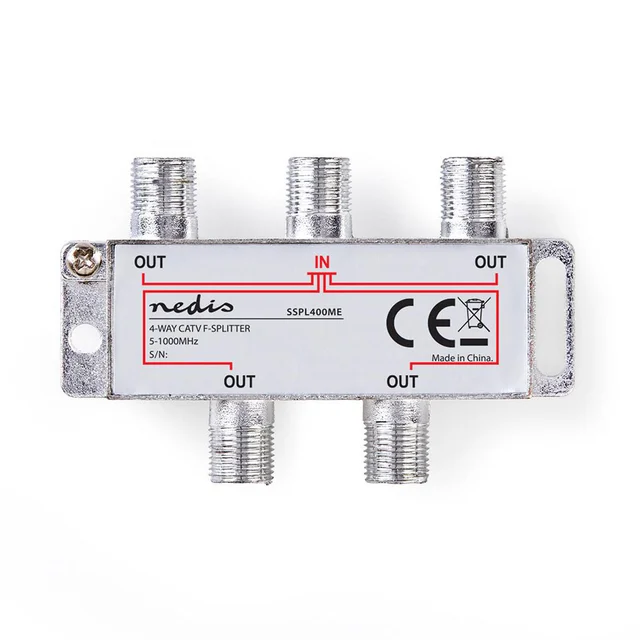Antennesplitter, 4-veis F-Connector, 5-1000 Mhz 