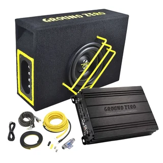 Ground Zero basspakke 6,5" sub i kasse, forsterker, kabelsett
