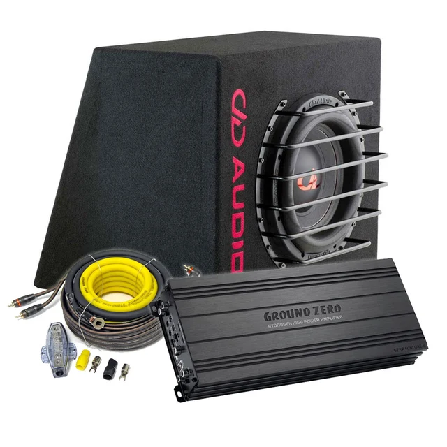 GZ / DD Audio 24V basspakke 10" sub i kasse, forsterker, kabelsett 