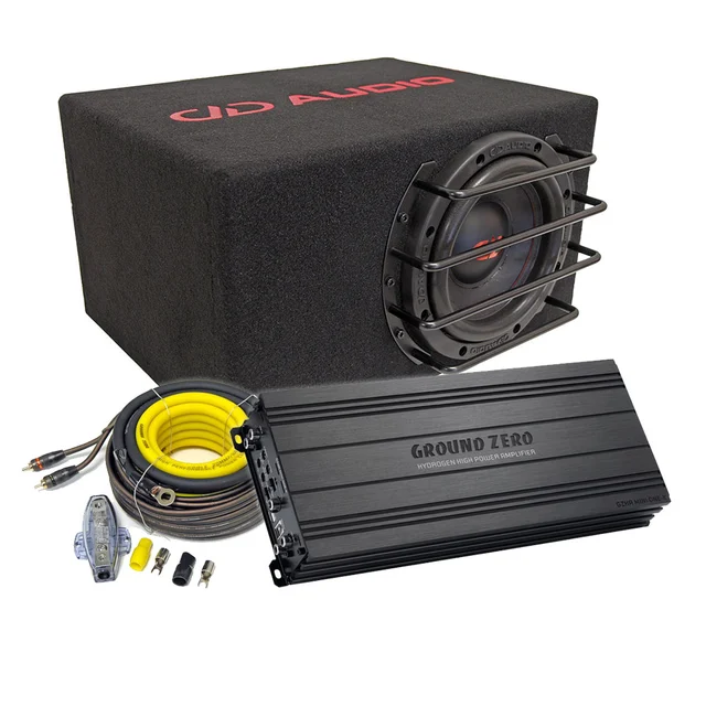 GZ / DD Audio 24V basspakke 6.5" sub i kasse, forsterker, kabelsett 