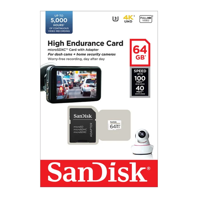 Sandisk High Endurance microSDHC 64GB Class10, høy ytelse, egnet for dashcam 