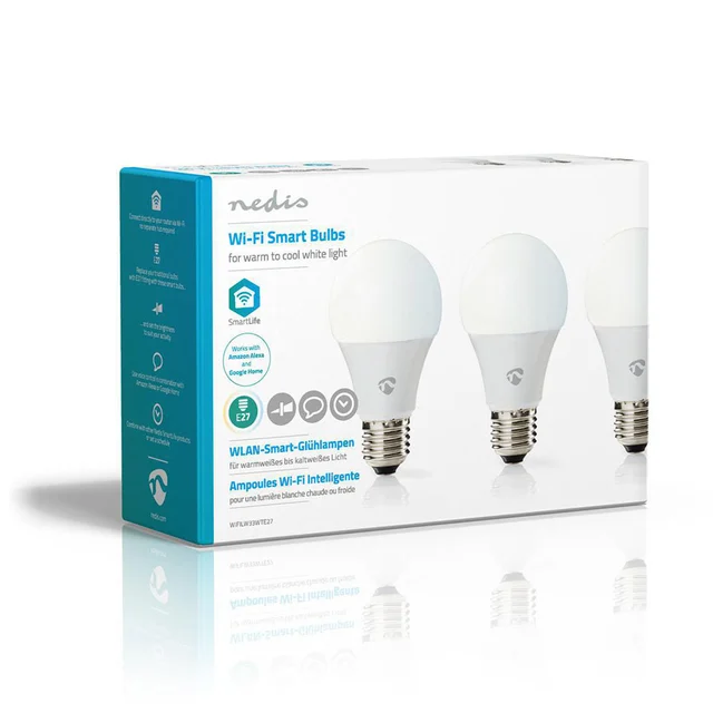 Nedis SmartLife LED-lyspære - 3pk Varmhvit og kaldhvit, E27, WIFI 