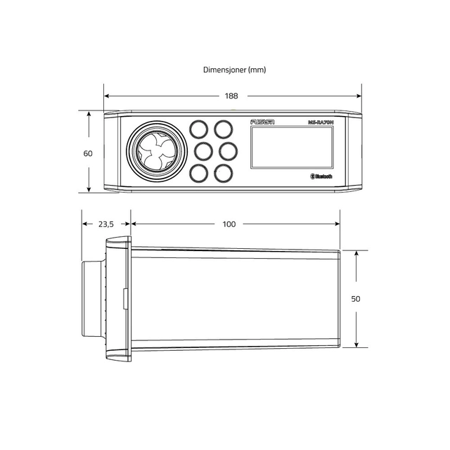 Fusion MS-RA70N marineradio Med NMEA2000 Vanntett front, BT, 4x50W ++ 