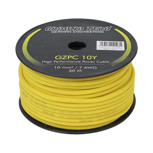 Ground Zero strømkabel CCA 10mm2 Gul 10mm², Gul, Pris per meter 