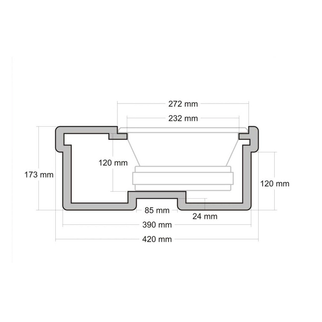 Singel basskasse for 10" element Passer 17" reservehjul 