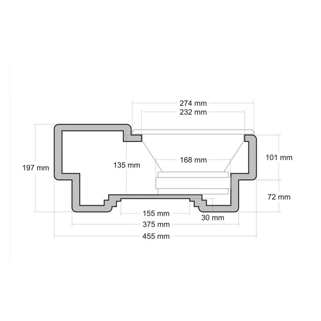 Singel basskasse for 10" element Passer 18" reservehjul 