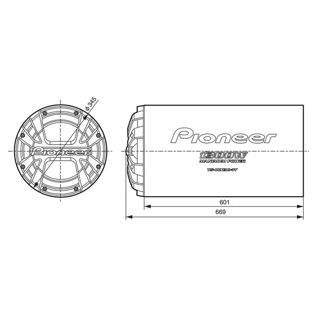Pioneer TS-WX306T basskasse 12" i "tube"-kasse, 350W RMS, 4 Ohm 