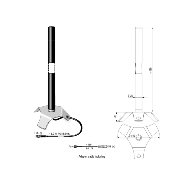 ATTB DAB+ antenne med bordstativ Egnet for både innvendig og utvendig 