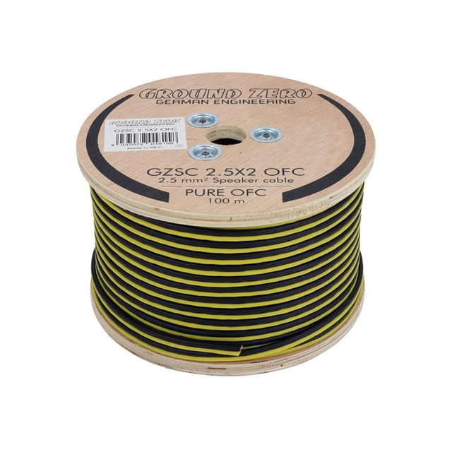Ground Zero høyttalerkabel 2,5mm2 OFC-kabel, sort/gul 