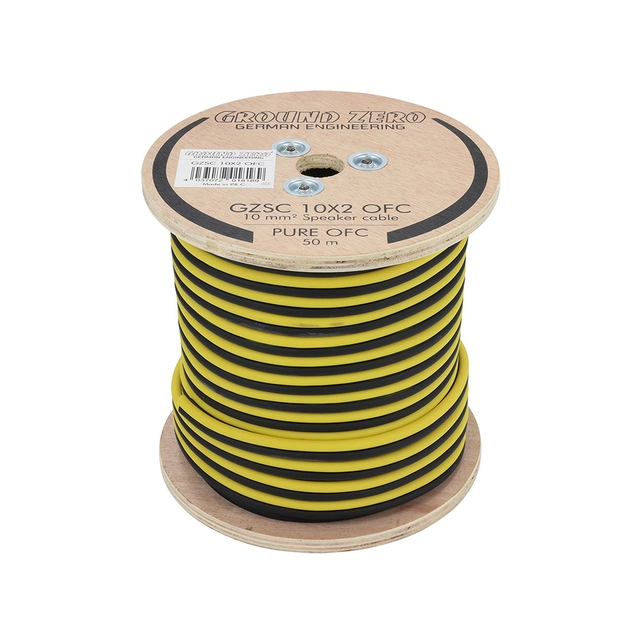 Ground Zero høyttalerkabel 10mm2 OFC-kabel, sort/gul 