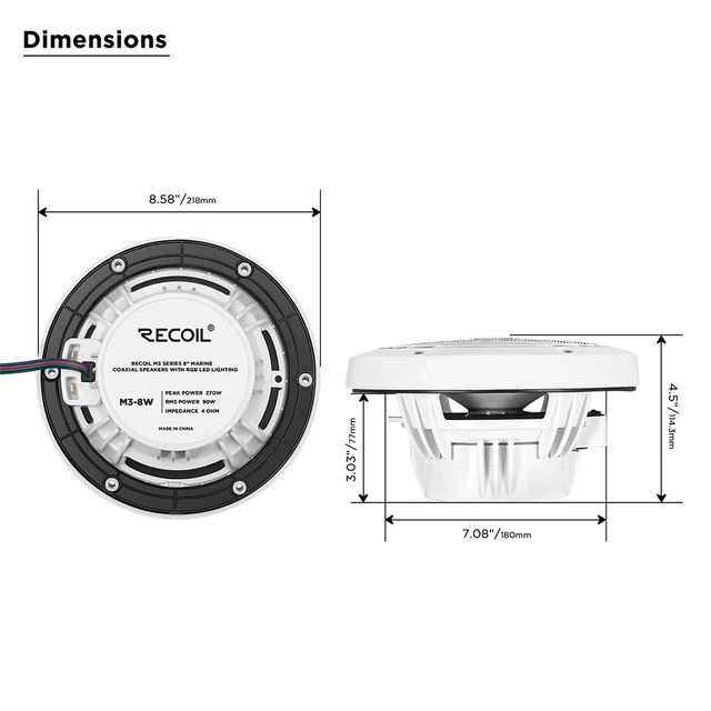 Recoil M3-8W høyttalerpar 8", 90W RMS, 270W Maks, M3-Serien 