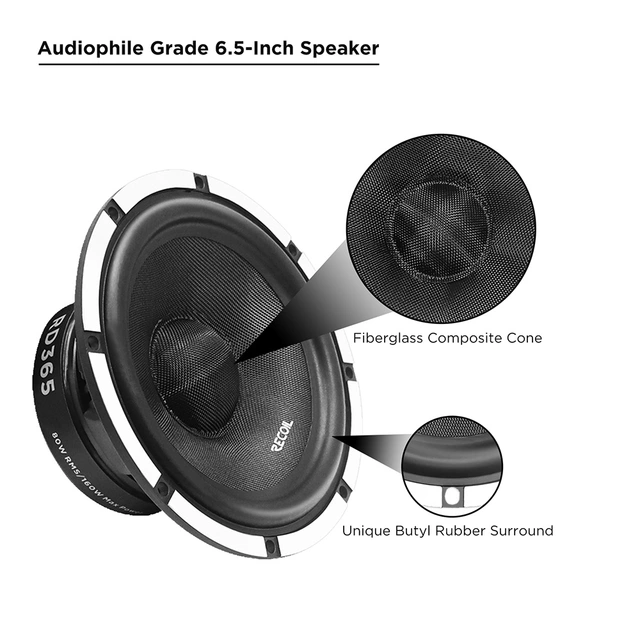 Recoil RD365 3-veis komponentsett 6,5", 80W RMS, 160W Maks, ECHO PRO-Serie 