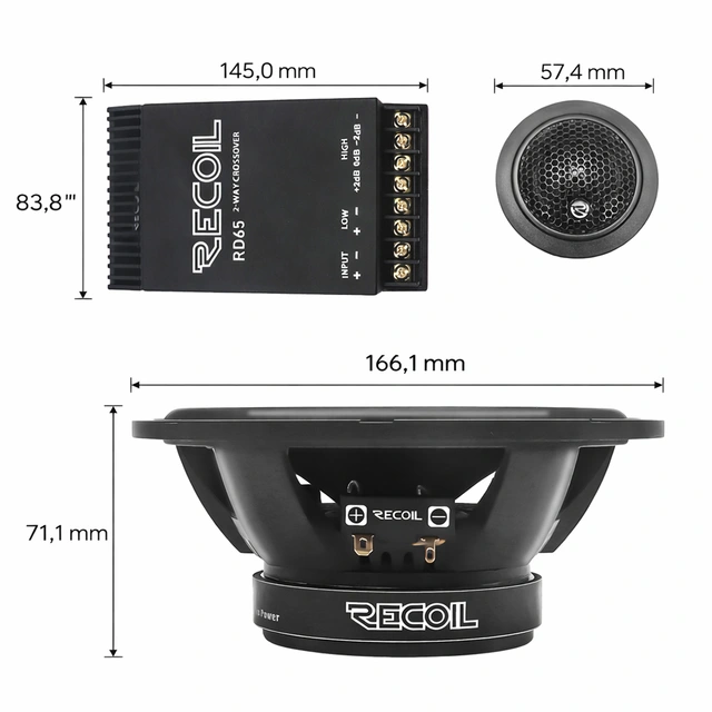 Recoil RD65 komponentsett 6,5", 60W RMS, 120W Maks, ECHO PRO-Serie 