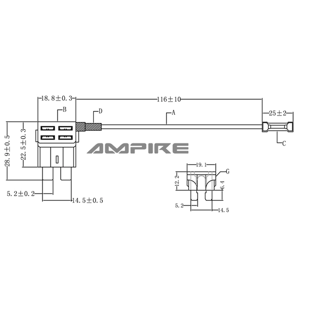 Ampire Tenningskabel med sikring ATO sikring, 5A 